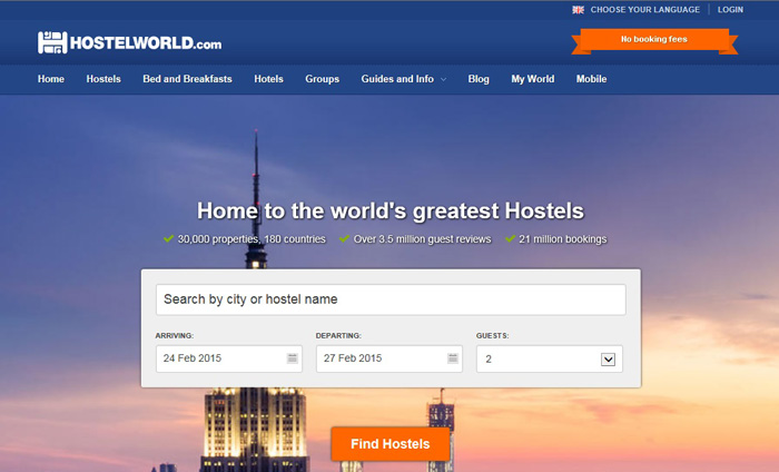 Hostelworld.com　トップページ